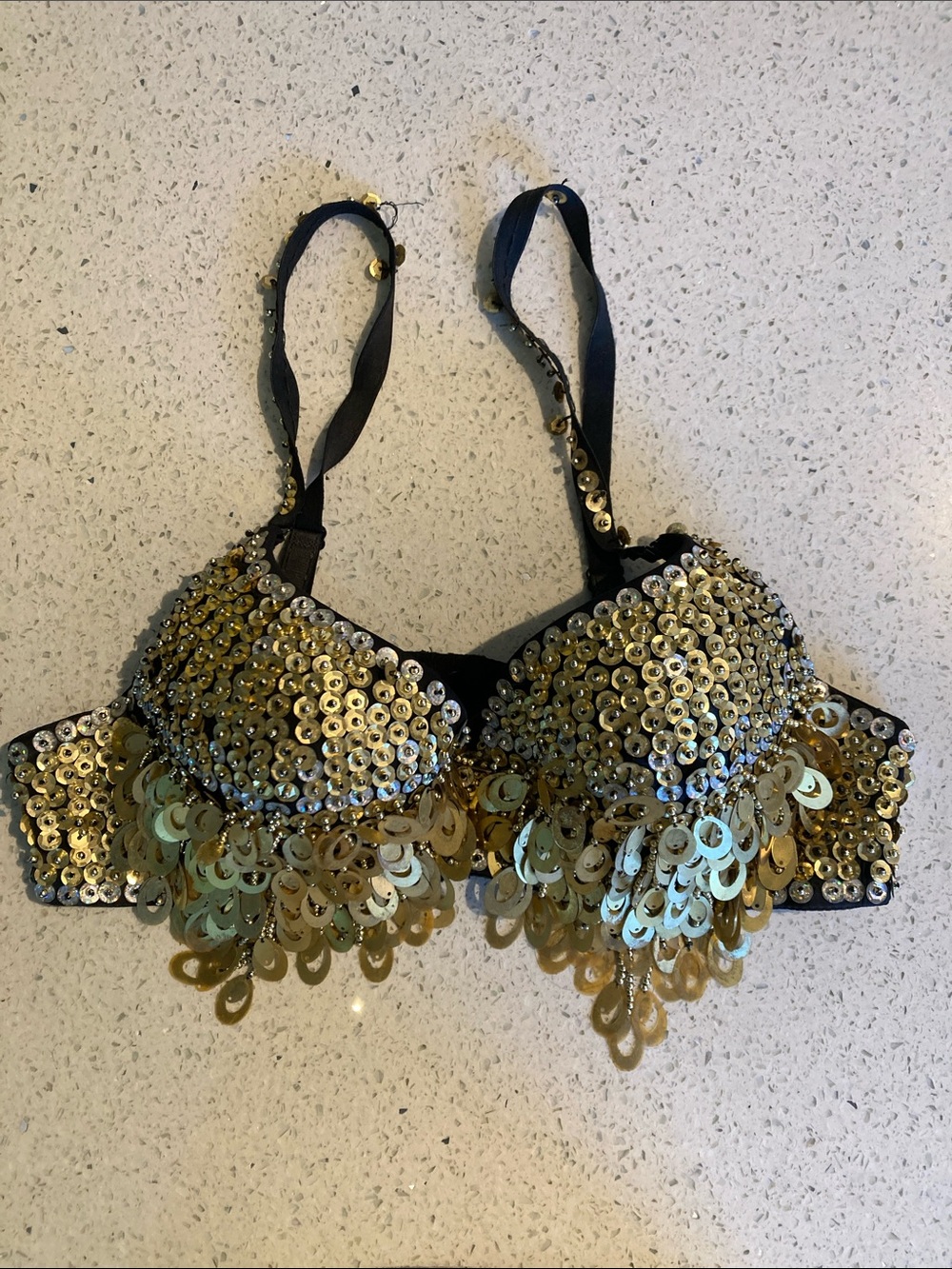 ⭐️ Gold Sequin Fringe Embellished Bra Top for Women